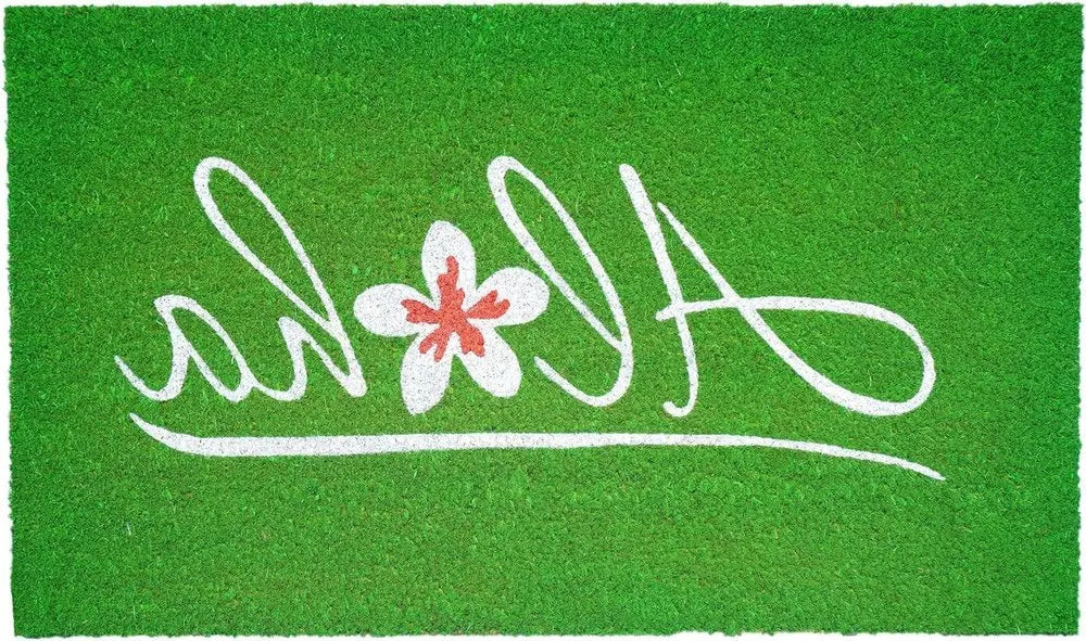 17" X 29" Green And White Aloha Outdoor Coir Door Mat - NOBLE HOME INTERIORS