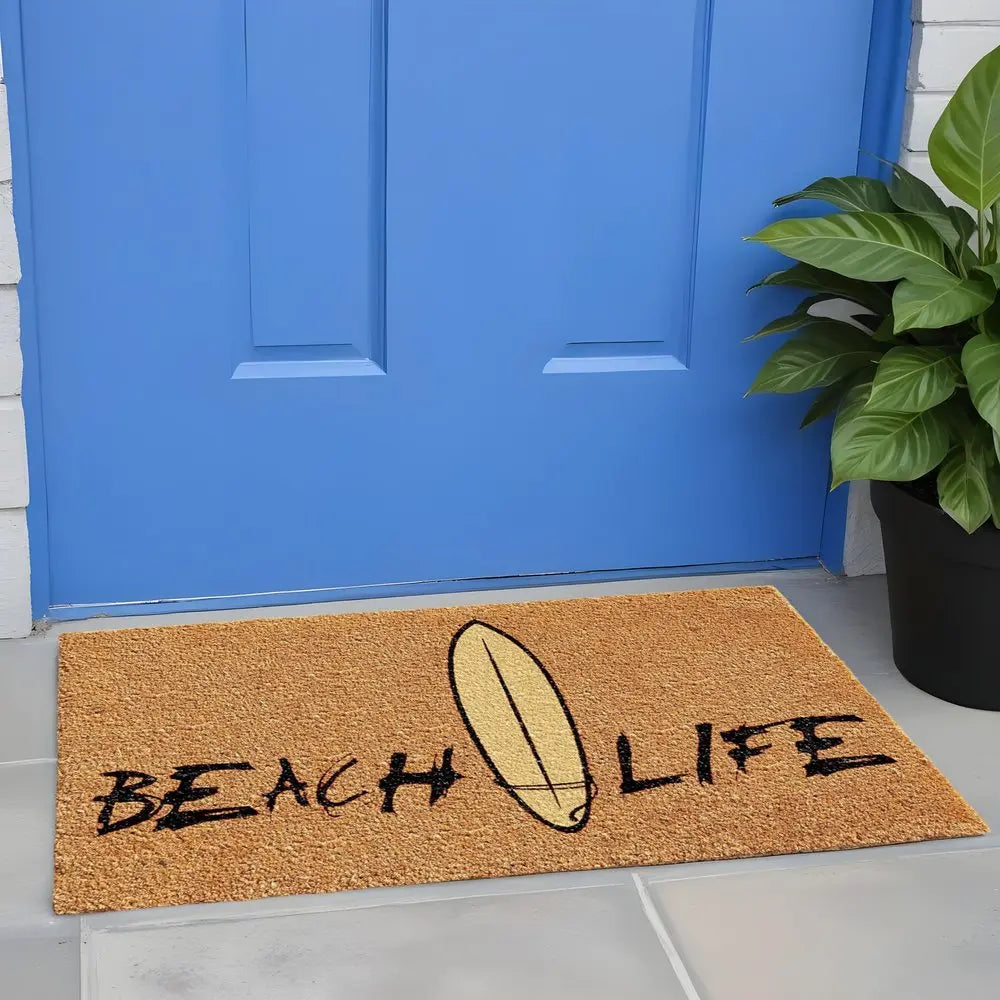 17" X 29" Natural and Black Coir Beach Life Outdoor Door Mat - NOBLE HOME INTERIORS