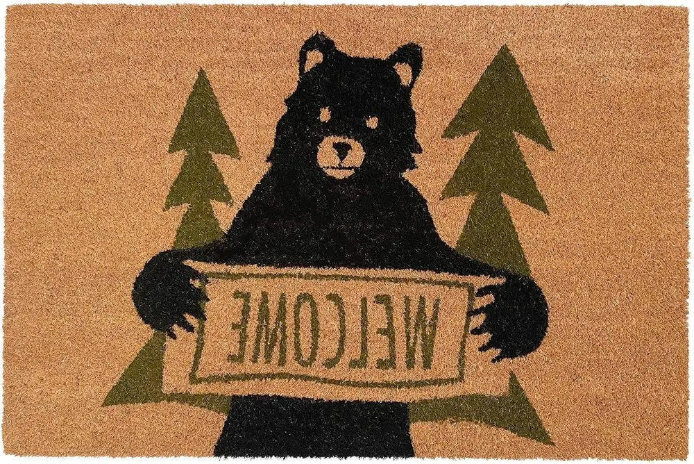 17" X 29" Natural And Black Coir Bear Outdoor Door Mat - NOBLE HOME INTERIORS