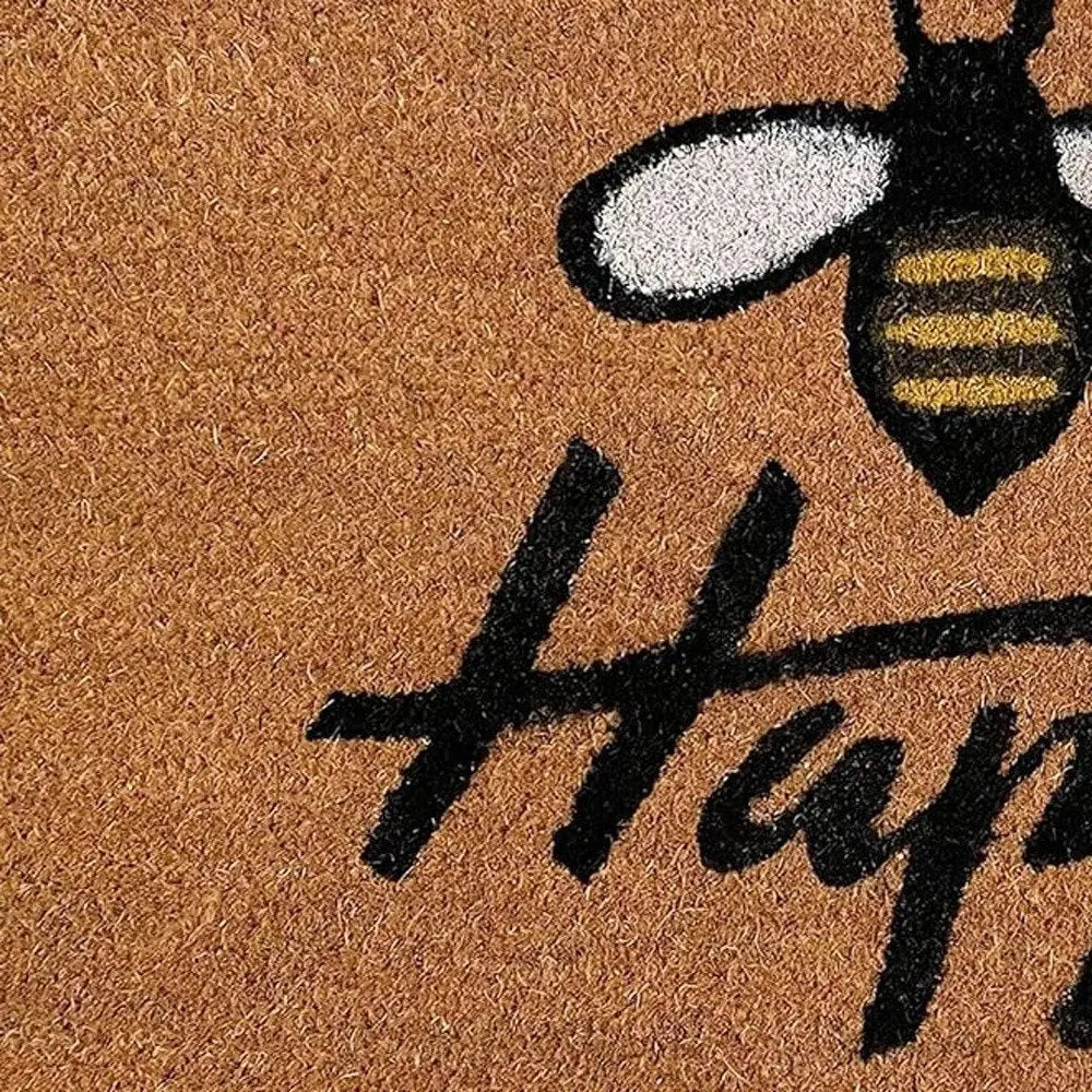 17" X 29" Natural and Black Coir Bumblee Bee Happy Outdoor Door Mat - NOBLE HOME INTERIORS