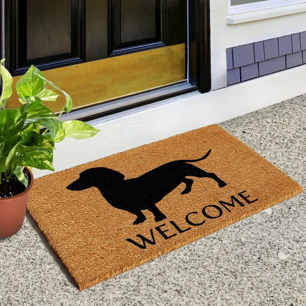 17" X 29" Natural and Black Coir Dachshund Welcome Outdoor Door Mat - NOBLE HOME INTERIORS
