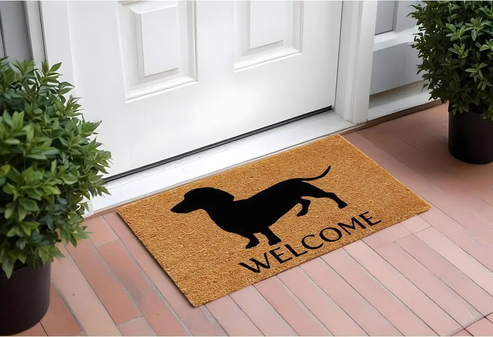 17" X 29" Natural and Black Coir Dachshund Welcome Outdoor Door Mat - NOBLE HOME INTERIORS