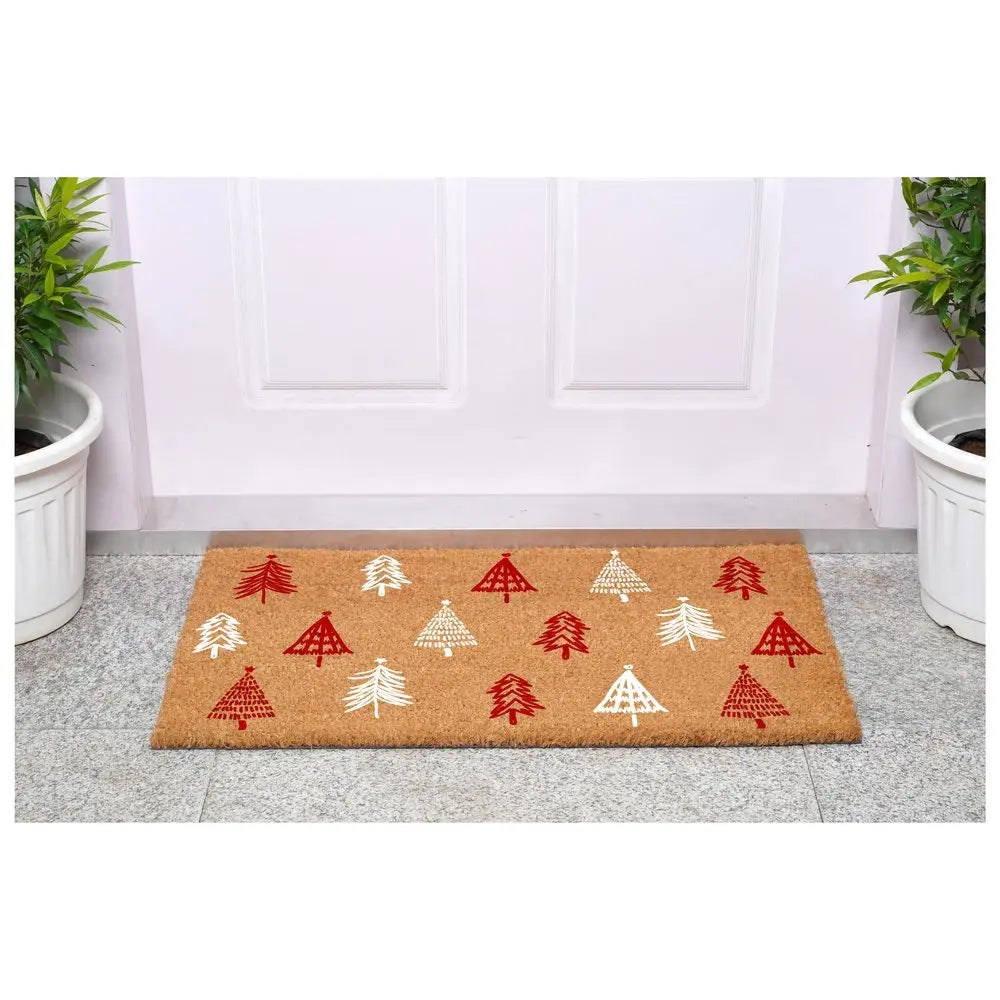 17" X 29" Natural and Black Coir Floral Welcome Outdoor Door Mat - NOBLE HOME INTERIORS