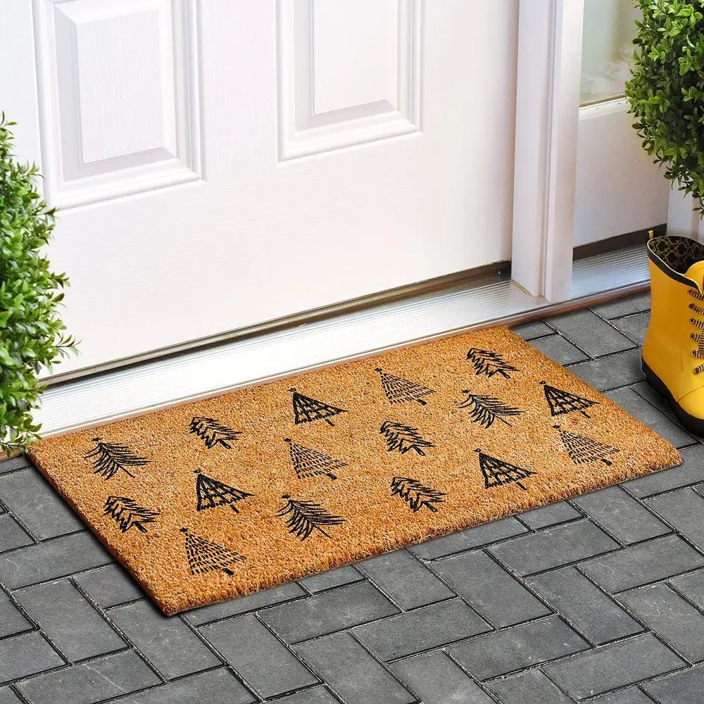 17" X 29" Natural and Black Coir Floral Welcome Outdoor Door Mat - NOBLE HOME INTERIORS