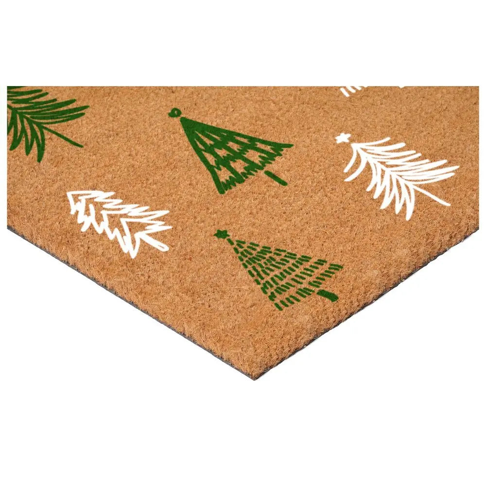 17" X 29" Natural and Black Coir Floral Welcome Outdoor Door Mat - NOBLE HOME INTERIORS