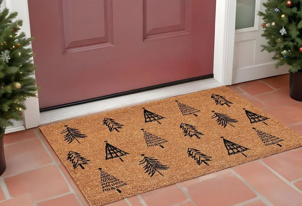 17" X 29" Natural and Black Coir Floral Welcome Outdoor Door Mat - NOBLE HOME INTERIORS