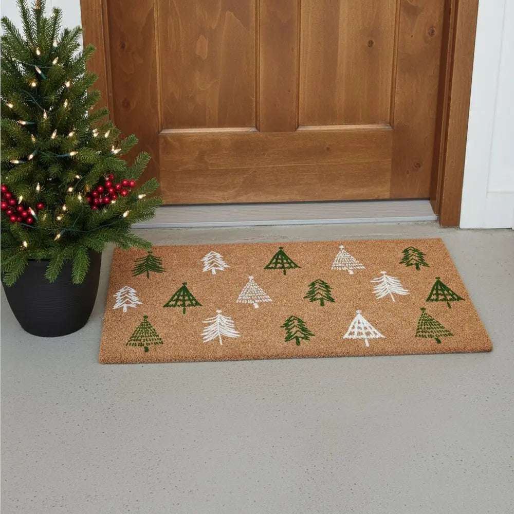 17" X 29" Natural and Black Coir Floral Welcome Outdoor Door Mat - NOBLE HOME INTERIORS