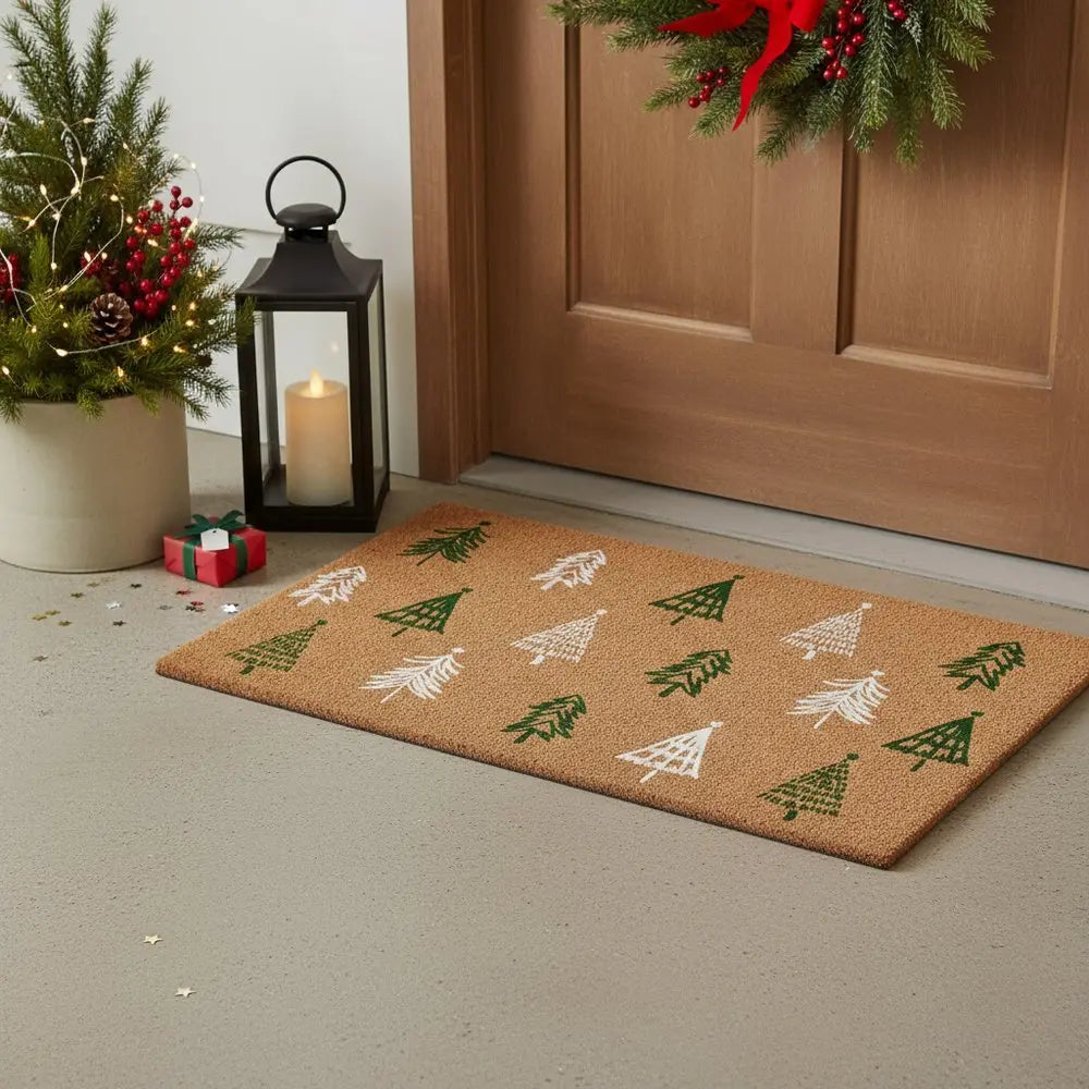 17" X 29" Natural and Black Coir Floral Welcome Outdoor Door Mat - NOBLE HOME INTERIORS