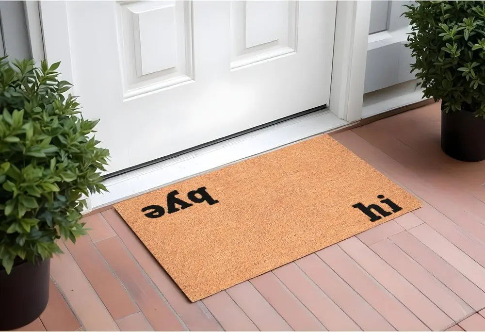 17" X 29" Natural and Black Coir Hi Bye Outdoor Door Mat - NOBLE HOME INTERIORS