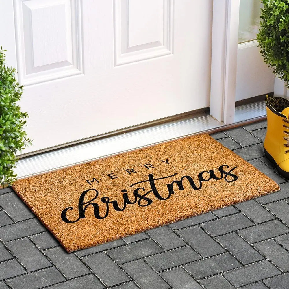 17" X 29" Natural and Black Coir Merry Christmas Outdoor Christmas Door Mat - NOBLE HOME INTERIORS