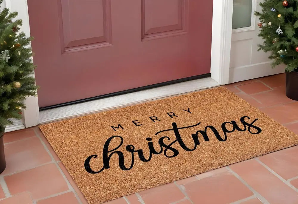 17" X 29" Natural and Black Coir Merry Christmas Outdoor Christmas Door Mat - NOBLE HOME INTERIORS