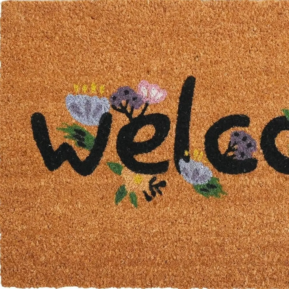 17" X 29" Natural and Black Coir Welcome Outdoor Door Mat - NOBLE HOME INTERIORS
