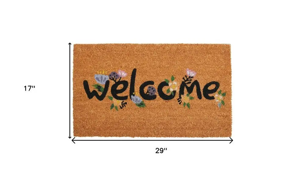 17" X 29" Natural and Black Coir Welcome Outdoor Door Mat - NOBLE HOME INTERIORS