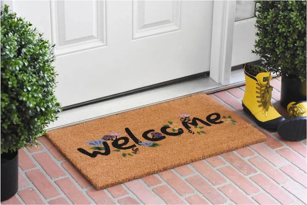 17" X 29" Natural and Black Coir Welcome Outdoor Door Mat - NOBLE HOME INTERIORS