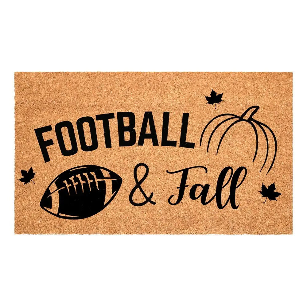 17" X 29" Natural And Black Football Fall Outdoor Coir Door Mat - NOVA HOME FURNITURE