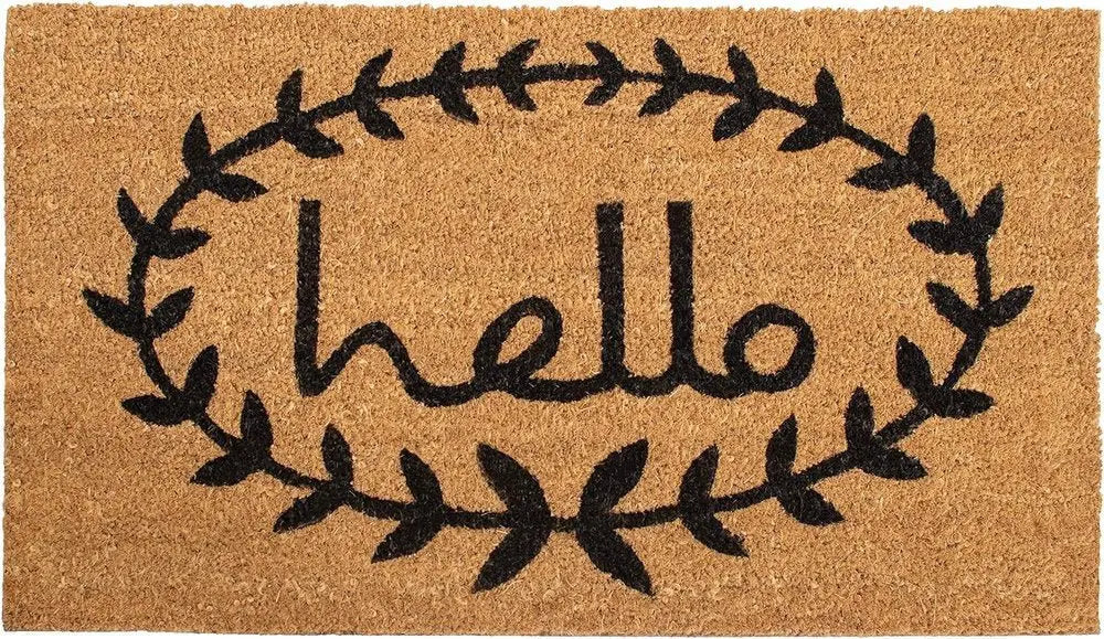 17" X 29" Natural And Black Hello Outdoor Coir Door Mat - NOBLE HOME INTERIORS