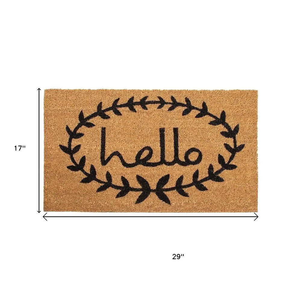 17" X 29" Natural And Black Hello Outdoor Coir Door Mat - NOBLE HOME INTERIORS