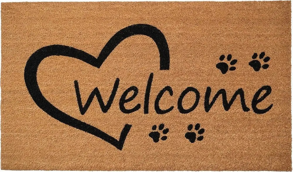 17" X 29" Natural And Black Pawprint Welcome Outdoor Coir Door Mat - NOBLE HOME INTERIORS