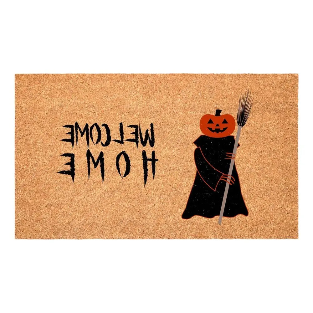 17" X 29" Natural And Brown Halloween Halloween Welcome Outdoor Coir Door Mat - NOVA HOME FURNITURE