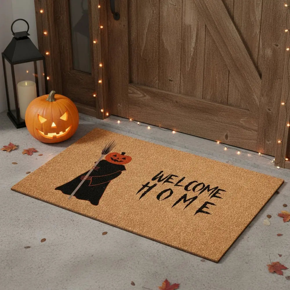 17" X 29" Natural And Brown Halloween Halloween Welcome Outdoor Coir Door Mat - NOVA HOME FURNITURE