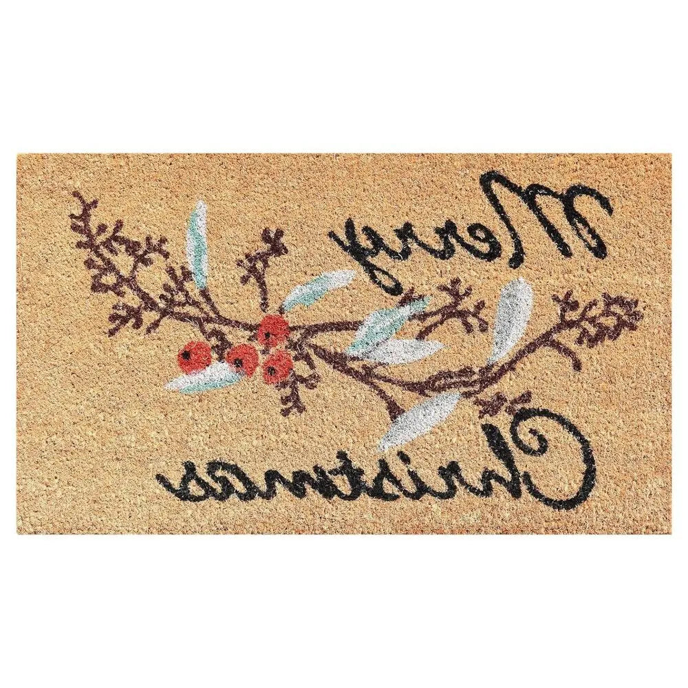 17" X 29" Natural And Brown Merry Christmas Outdoor Coir Door Mat - NOVA HOME FURNITURE