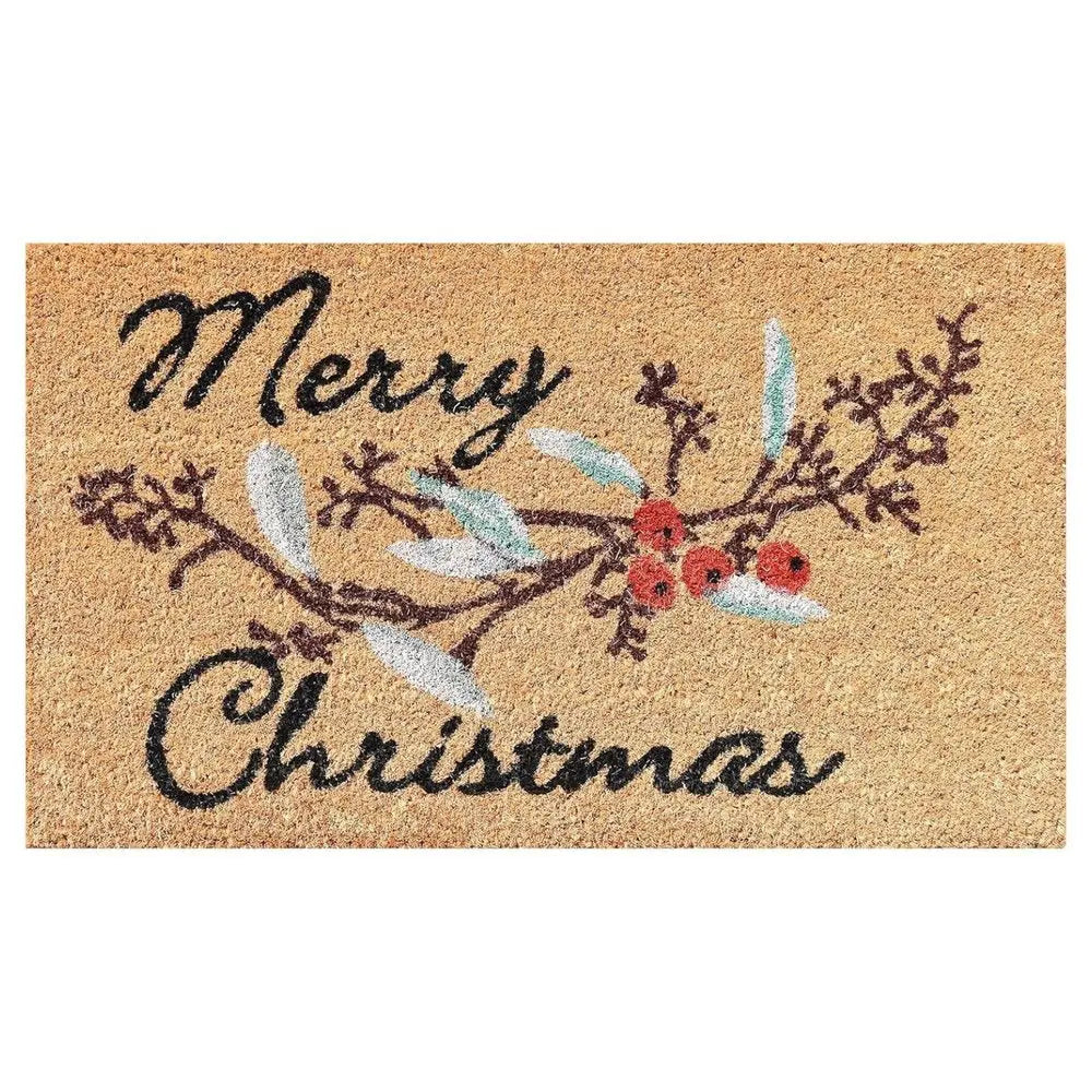 17" X 29" Natural And Brown Merry Christmas Outdoor Coir Door Mat - NOVA HOME FURNITURE