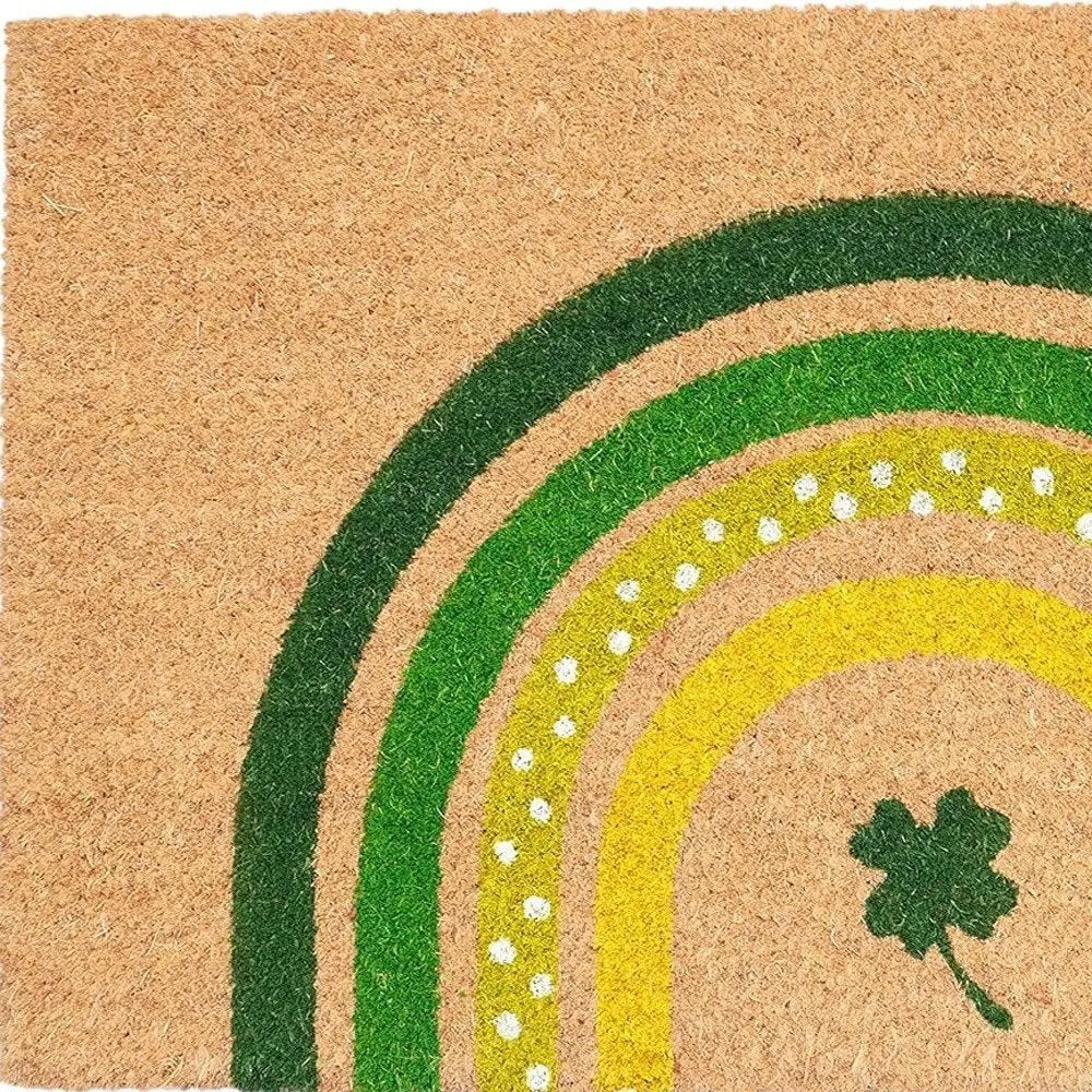 17" X 29" Natural and Green Coir Shamrock Outdoor St. Patrick's Day Door Mat - NOBLE HOME INTERIORS