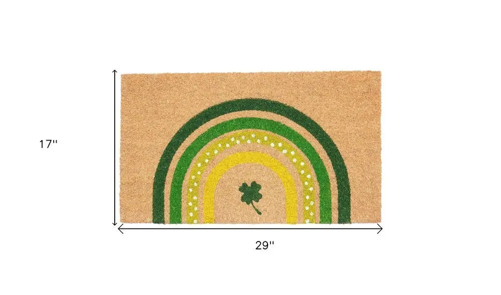 17" X 29" Natural and Green Coir Shamrock Outdoor St. Patrick's Day Door Mat - NOBLE HOME INTERIORS