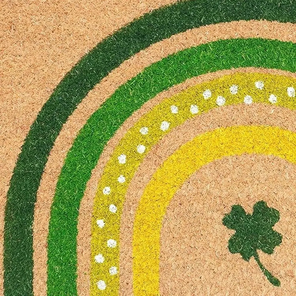 17" X 29" Natural and Green Coir Shamrock Outdoor St. Patrick's Day Door Mat - NOBLE HOME INTERIORS