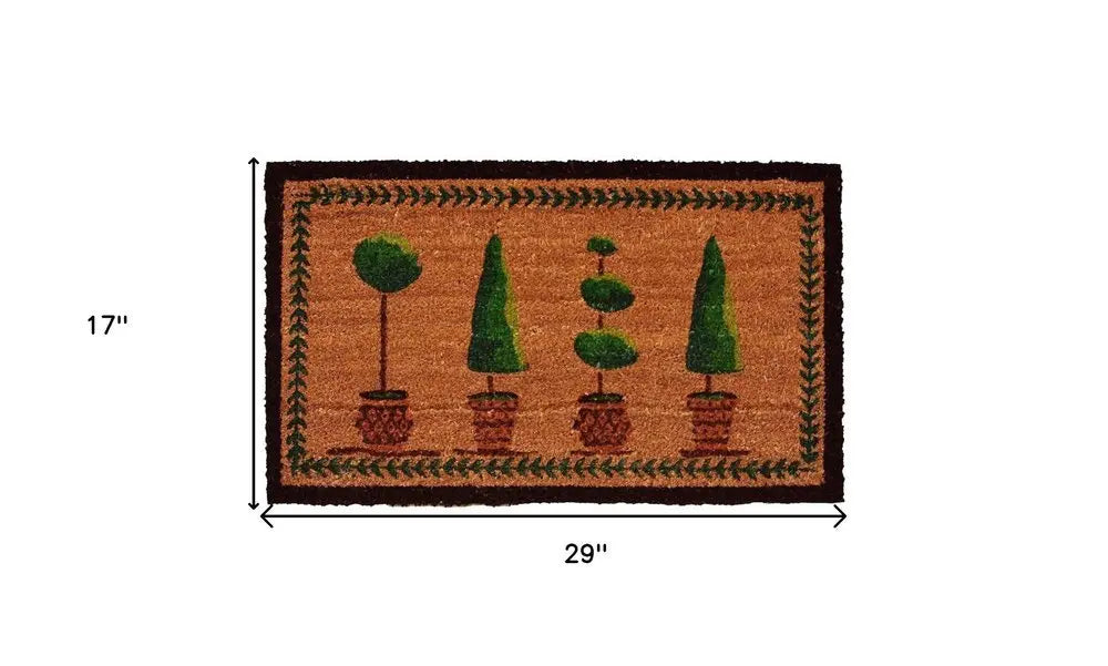 17" X 29" Natural and Green Coir Topiary Outdoor Door Mat - NOBLE HOME INTERIORS