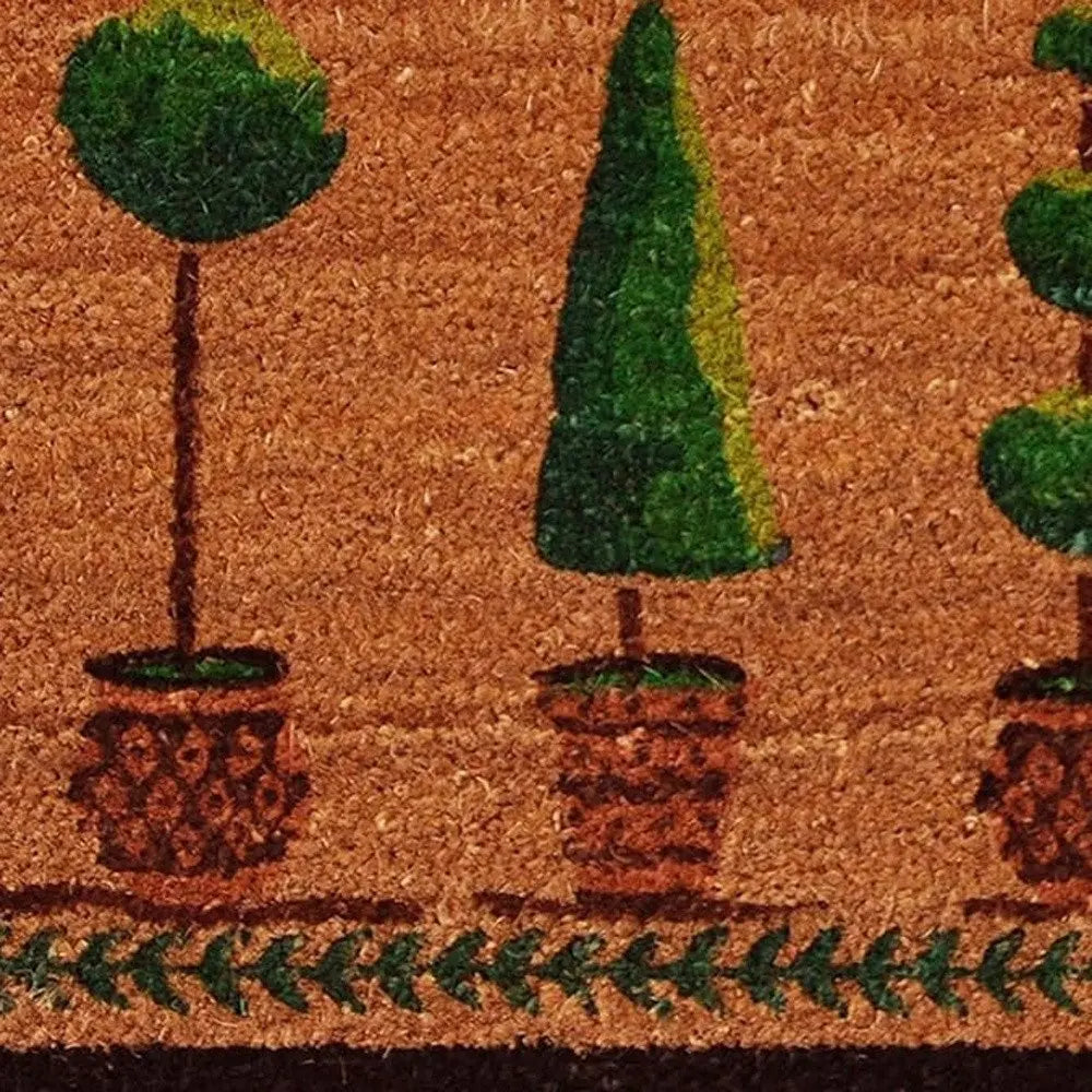 17" X 29" Natural and Green Coir Topiary Outdoor Door Mat - NOBLE HOME INTERIORS