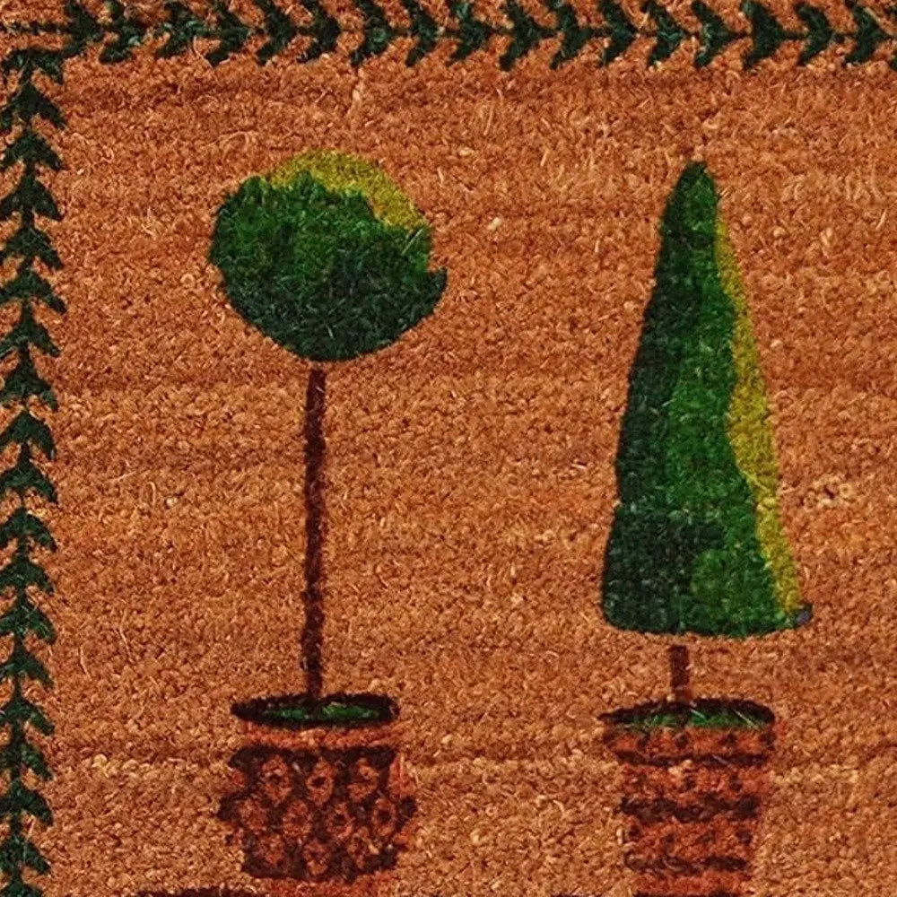 17" X 29" Natural and Green Coir Topiary Outdoor Door Mat - NOBLE HOME INTERIORS