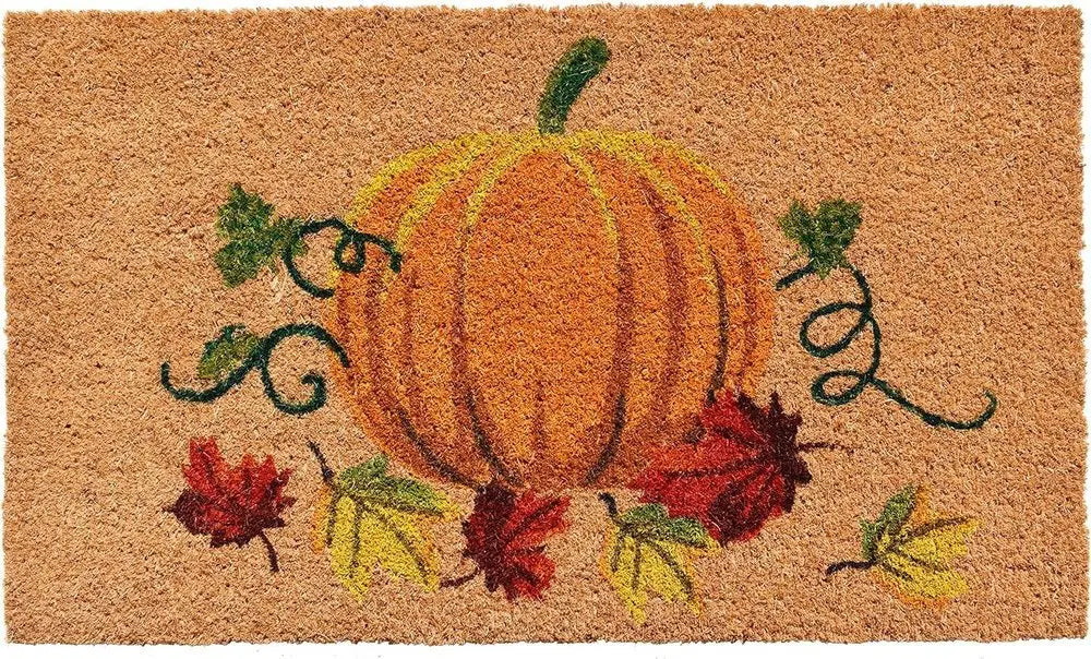 17" X 29" Natural and Orange Coir Pumpkin Outdoor Fall Door Mat - NOBLE HOME INTERIORS