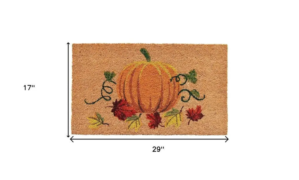 17" X 29" Natural and Orange Coir Pumpkin Outdoor Fall Door Mat - NOBLE HOME INTERIORS