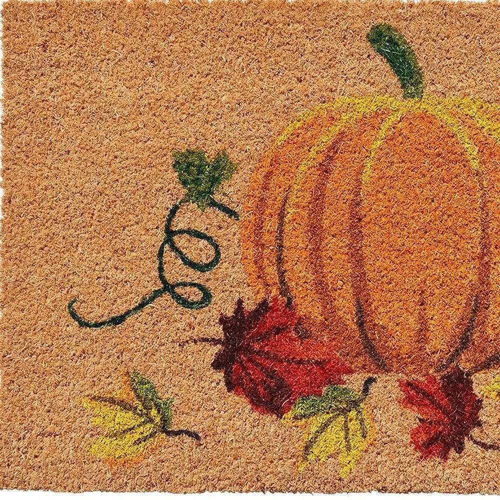 17" X 29" Natural and Orange Coir Pumpkin Outdoor Fall Door Mat - NOBLE HOME INTERIORS