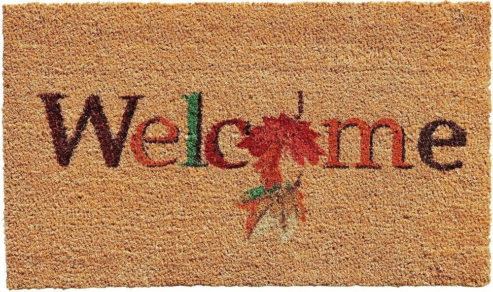 17" X 29" Natural And Orange Fall Leaves Welcome Coir Outdoor Door Mat - NOBLE HOME INTERIORS