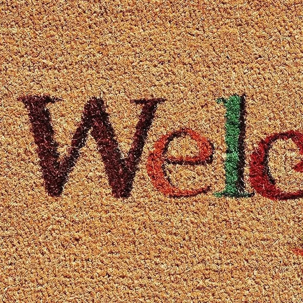 17" X 29" Natural And Orange Fall Leaves Welcome Coir Outdoor Door Mat - NOBLE HOME INTERIORS
