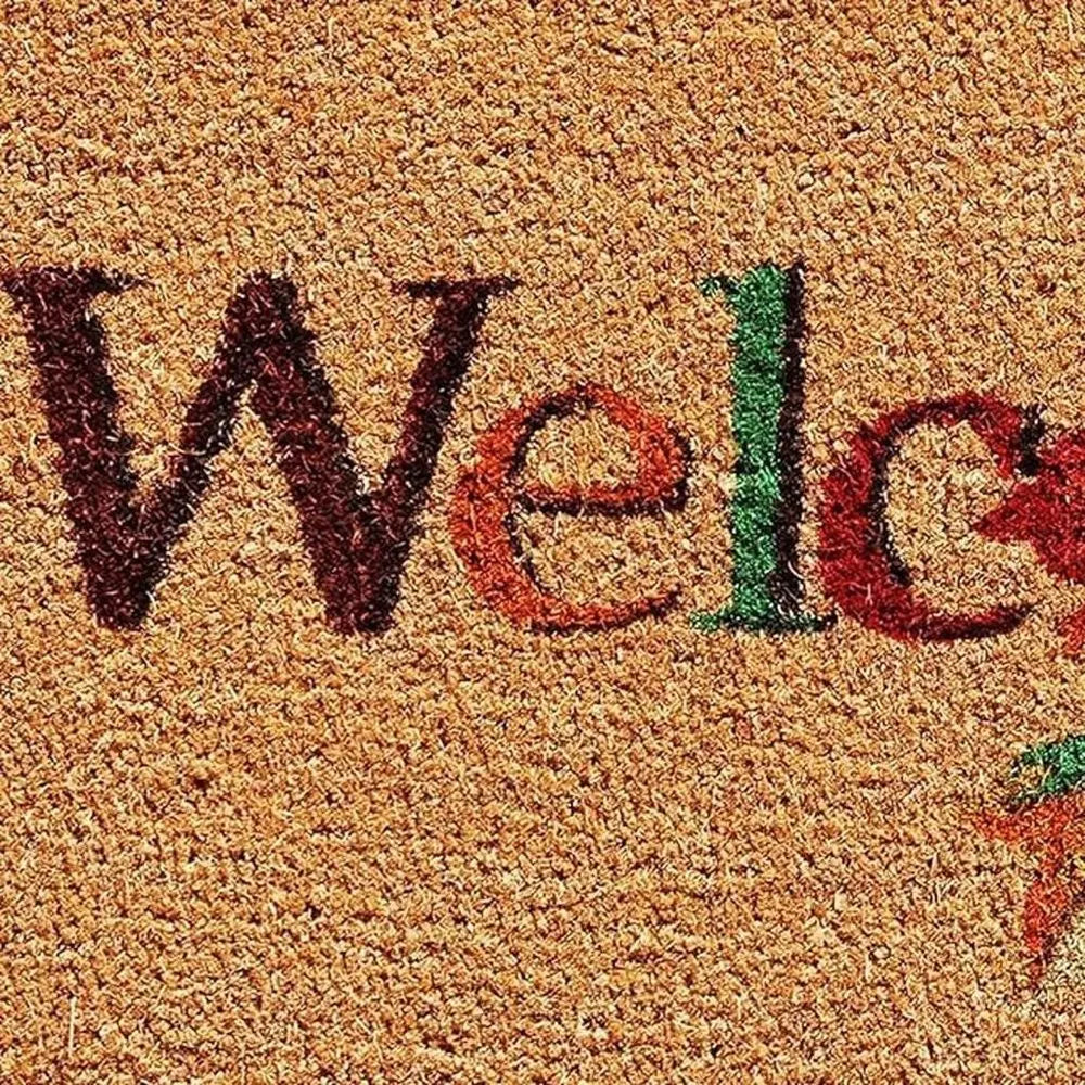 17" X 29" Natural And Orange Fall Leaves Welcome Coir Outdoor Door Mat - NOBLE HOME INTERIORS