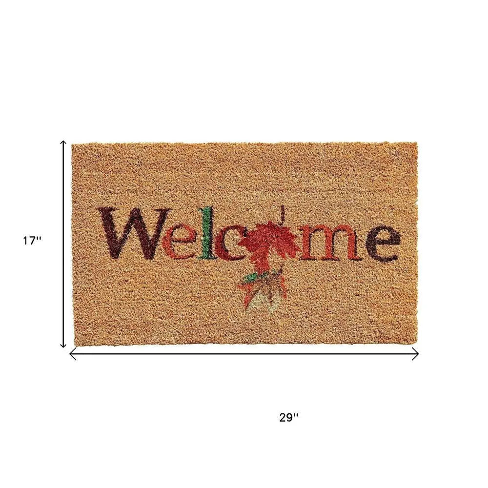 17" X 29" Natural And Orange Fall Leaves Welcome Coir Outdoor Door Mat - NOBLE HOME INTERIORS