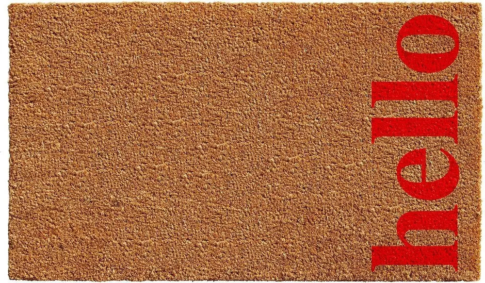 17" X 29" Natural And Red Hello Outdoor Coir Door Mat - NOBLE HOME INTERIORS