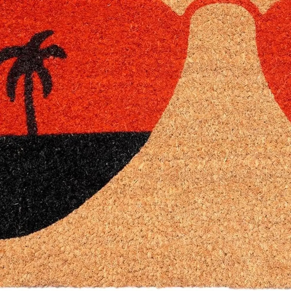 17" X 29" Natural And Red Summer Tropical Outdoor Coir Door Mat - NOBLE HOME INTERIORS