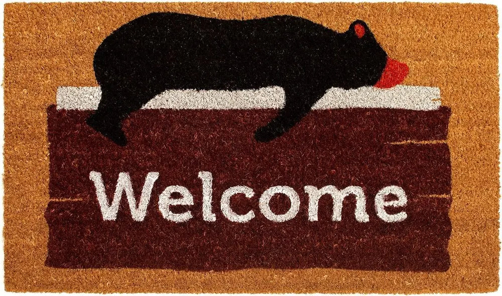 17" X 29" Natural Black And Brown Bear Welcome Outdoor Coir Door Mat - NOBLE HOME INTERIORS