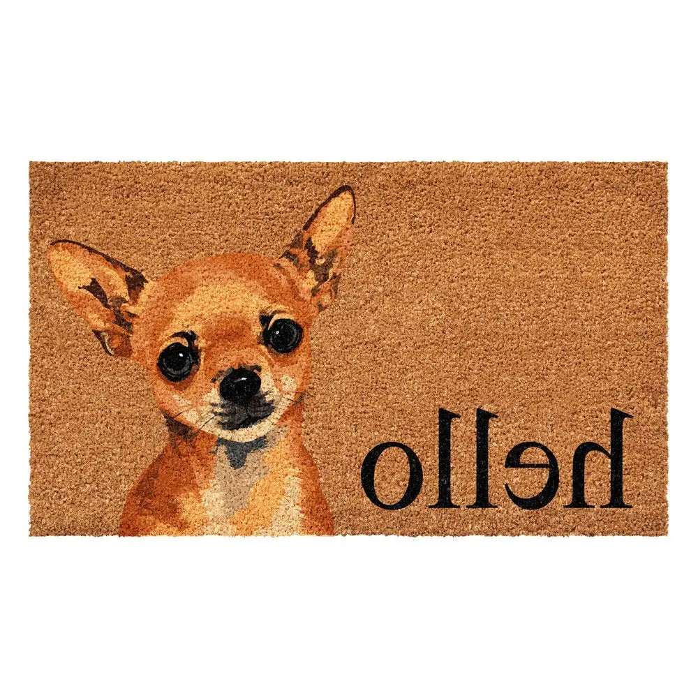 17" X 29" Natural Black and Brown Coir Chihuahua Hello Outdoor Door Mat - NOBLE HOME INTERIORS
