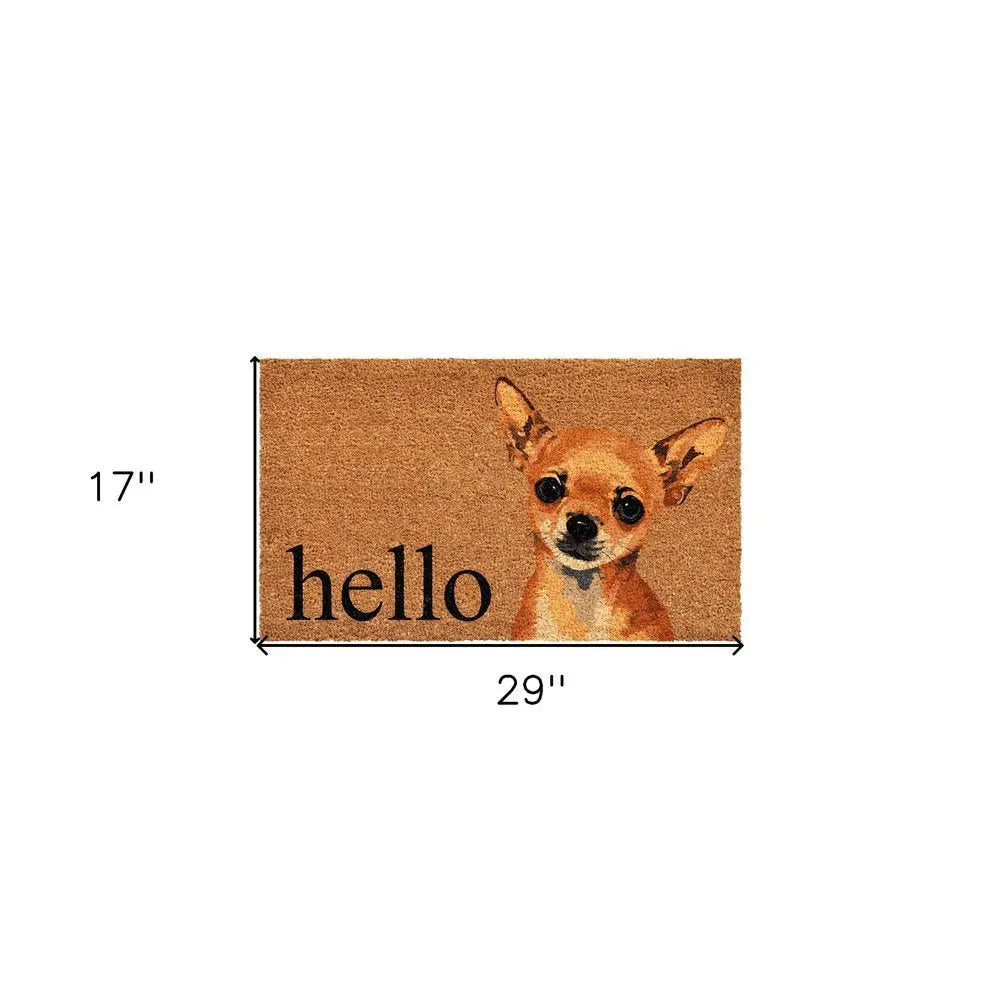 17" X 29" Natural Black and Brown Coir Chihuahua Hello Outdoor Door Mat - NOBLE HOME INTERIORS