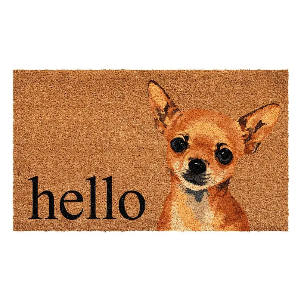 17" X 29" Natural Black and Brown Coir Chihuahua Hello Outdoor Door Mat - NOBLE HOME INTERIORS