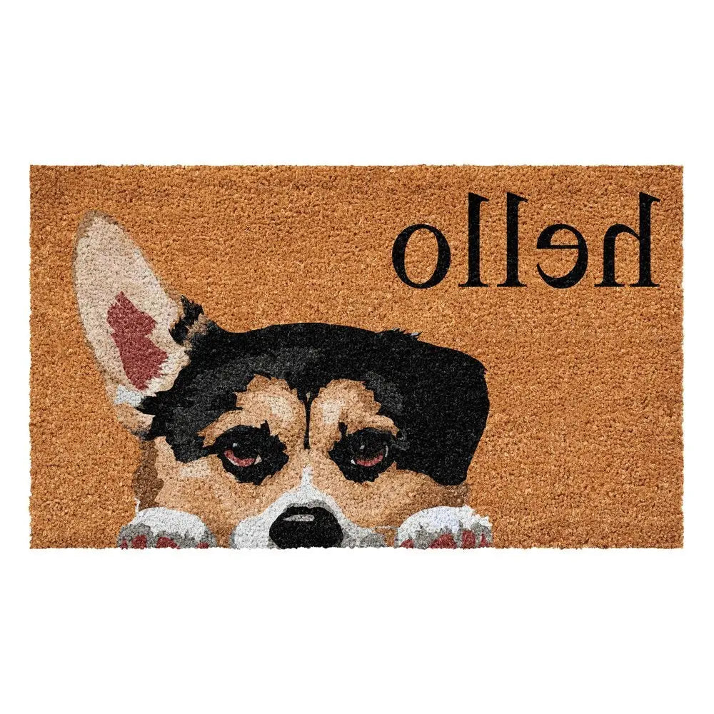 17" X 29" Natural Black and Brown Coir Welch Corgi Hello Outdoor Door Mat - NOBLE HOME INTERIORS