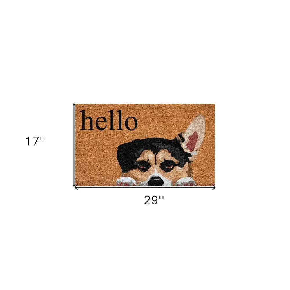 17" X 29" Natural Black and Brown Coir Welch Corgi Hello Outdoor Door Mat - NOBLE HOME INTERIORS