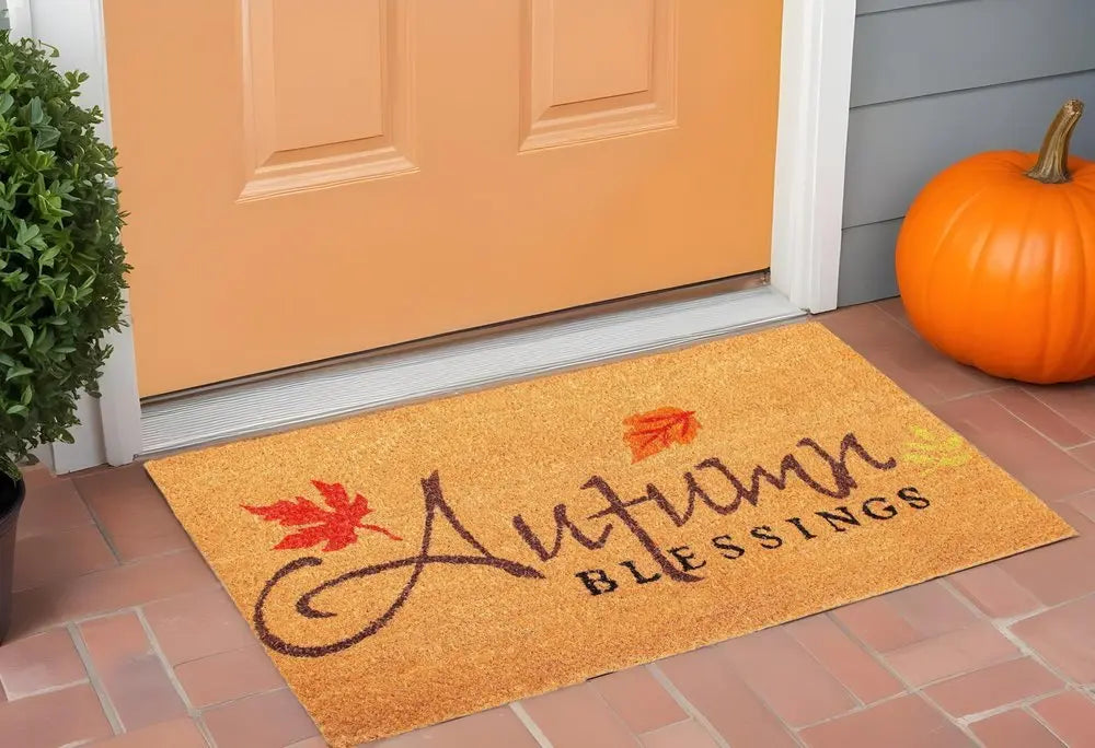 17" X 29" Natural Black and Orange Coir Autumn Blessings Outdoor Fall Door Mat - NOBLE HOME INTERIORS