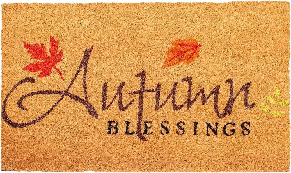 17" X 29" Natural Black and Orange Coir Autumn Blessings Outdoor Fall Door Mat - NOBLE HOME INTERIORS