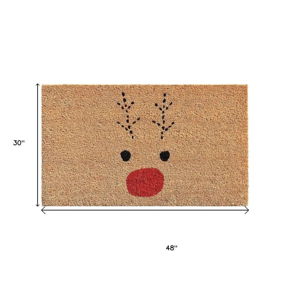 17" X 29" Natural Black and Red Coir Reindeer Outdoor Christmas Door Mat - NOBLE HOME INTERIORS